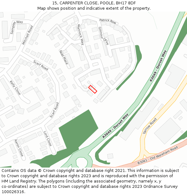 15, CARPENTER CLOSE, POOLE, BH17 8DF: Location map and indicative extent of plot