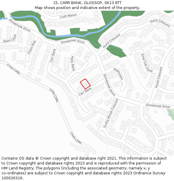 15, CARR BANK, GLOSSOP, SK13 8TT: Location map and indicative extent of plot