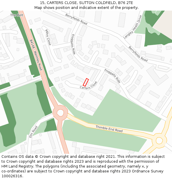 15, CARTERS CLOSE, SUTTON COLDFIELD, B76 2TE: Location map and indicative extent of plot