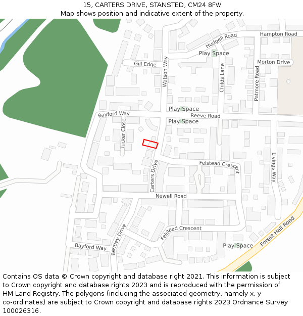 15, CARTERS DRIVE, STANSTED, CM24 8FW: Location map and indicative extent of plot