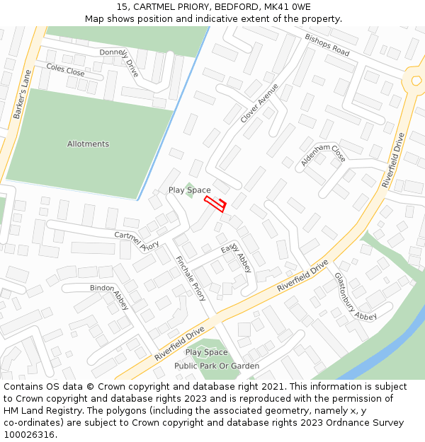 15, CARTMEL PRIORY, BEDFORD, MK41 0WE: Location map and indicative extent of plot