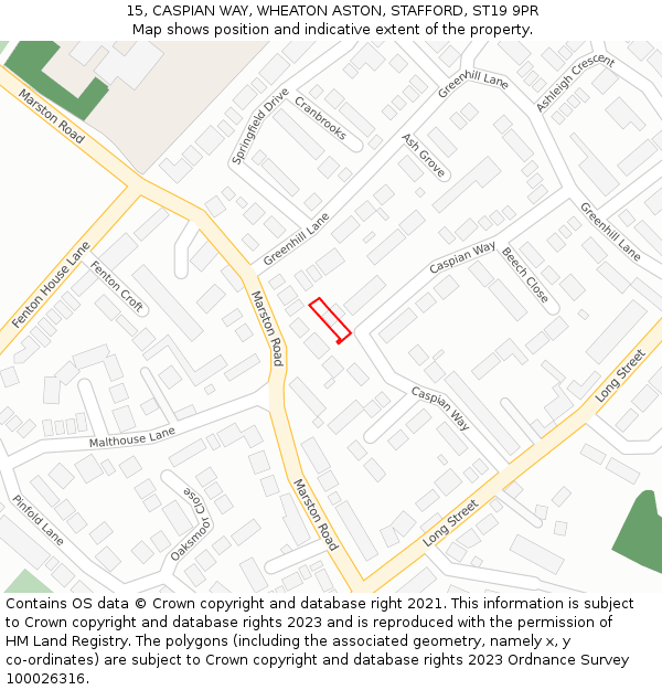 15, CASPIAN WAY, WHEATON ASTON, STAFFORD, ST19 9PR: Location map and indicative extent of plot