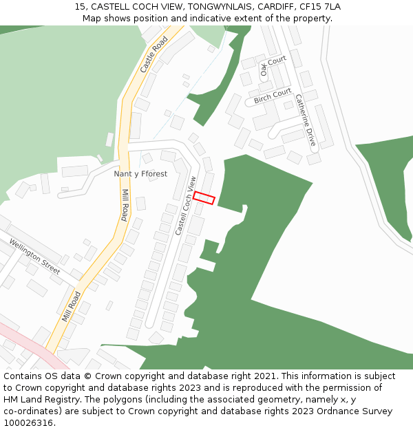 15, CASTELL COCH VIEW, TONGWYNLAIS, CARDIFF, CF15 7LA: Location map and indicative extent of plot