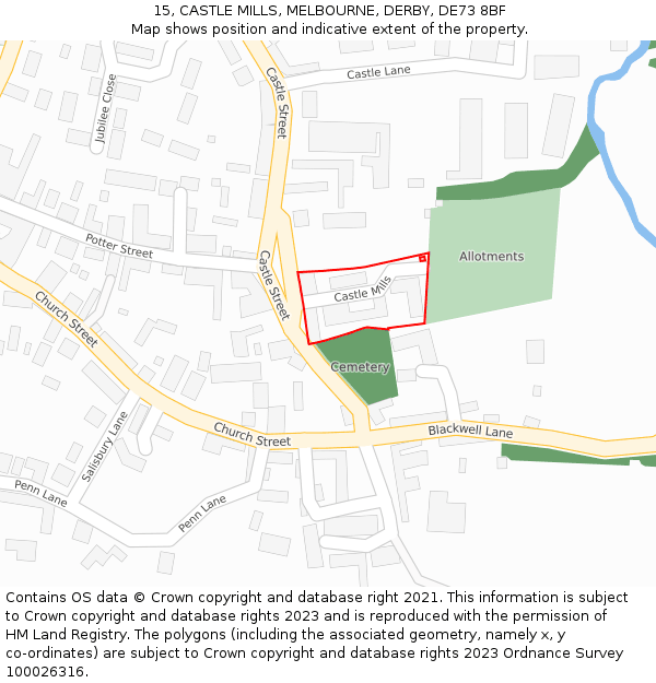 15, CASTLE MILLS, MELBOURNE, DERBY, DE73 8BF: Location map and indicative extent of plot