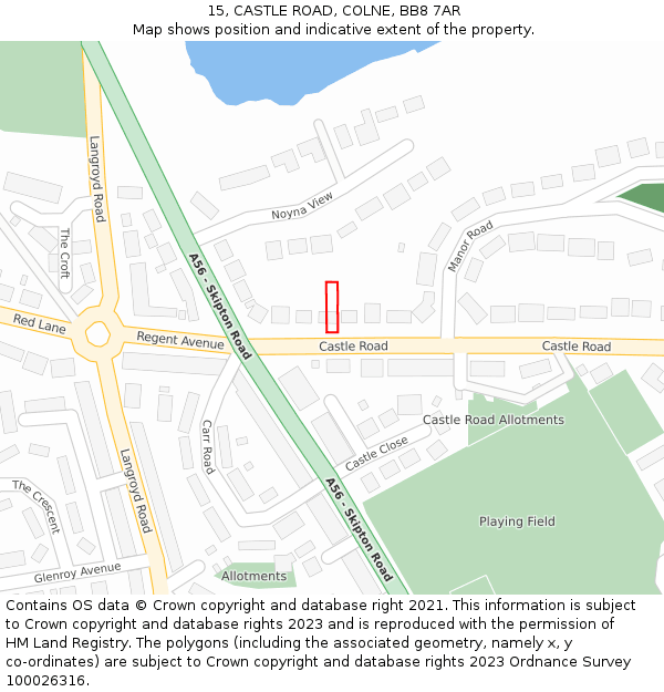 15, CASTLE ROAD, COLNE, BB8 7AR: Location map and indicative extent of plot