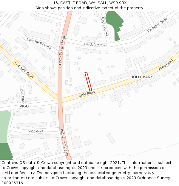 15, CASTLE ROAD, WALSALL, WS9 9BX: Location map and indicative extent of plot