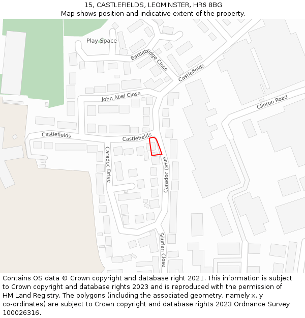 15, CASTLEFIELDS, LEOMINSTER, HR6 8BG: Location map and indicative extent of plot