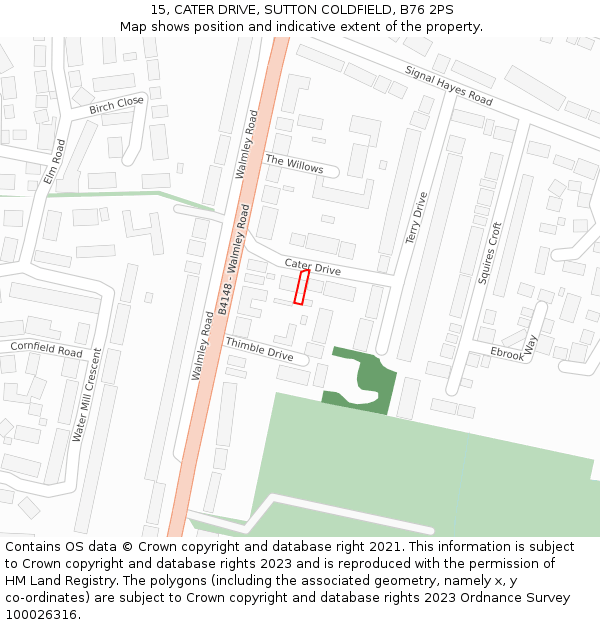15, CATER DRIVE, SUTTON COLDFIELD, B76 2PS: Location map and indicative extent of plot