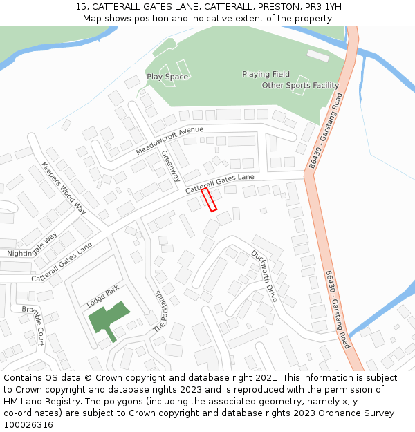 15, CATTERALL GATES LANE, CATTERALL, PRESTON, PR3 1YH: Location map and indicative extent of plot