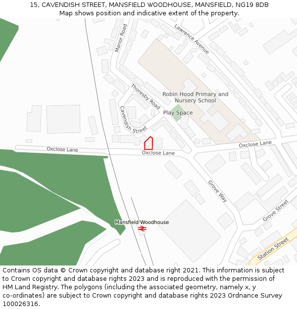 15, CAVENDISH STREET, MANSFIELD WOODHOUSE, MANSFIELD, NG19 8DB: Location map and indicative extent of plot