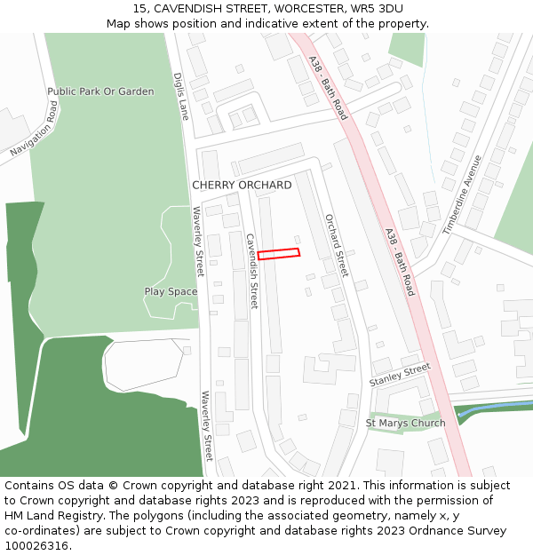 15, CAVENDISH STREET, WORCESTER, WR5 3DU: Location map and indicative extent of plot