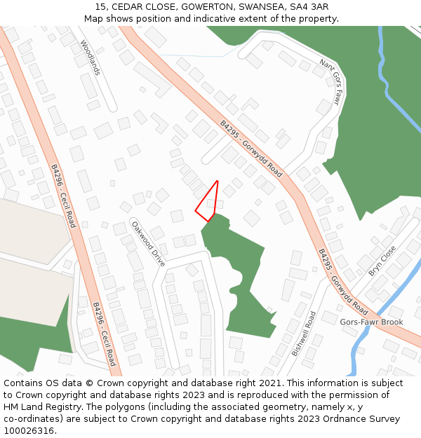 15, CEDAR CLOSE, GOWERTON, SWANSEA, SA4 3AR: Location map and indicative extent of plot