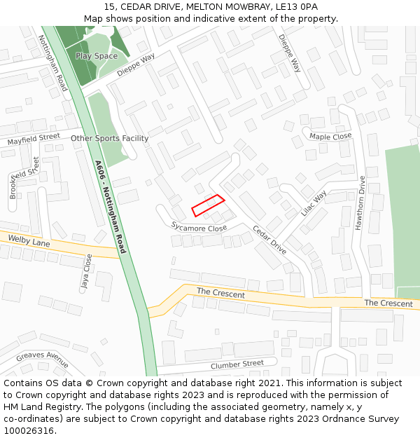 15, CEDAR DRIVE, MELTON MOWBRAY, LE13 0PA: Location map and indicative extent of plot