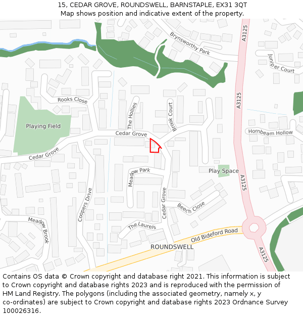 15, CEDAR GROVE, ROUNDSWELL, BARNSTAPLE, EX31 3QT: Location map and indicative extent of plot
