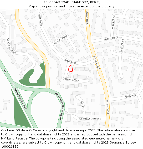 15, CEDAR ROAD, STAMFORD, PE9 2JJ: Location map and indicative extent of plot