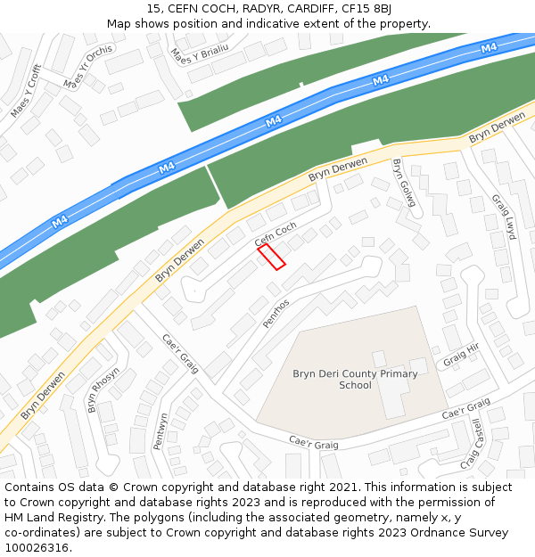 15, CEFN COCH, RADYR, CARDIFF, CF15 8BJ: Location map and indicative extent of plot