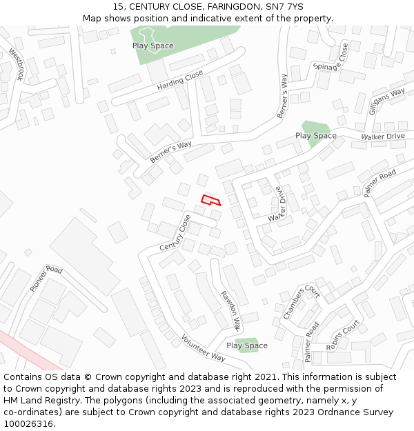 15, CENTURY CLOSE, FARINGDON, SN7 7YS: Location map and indicative extent of plot