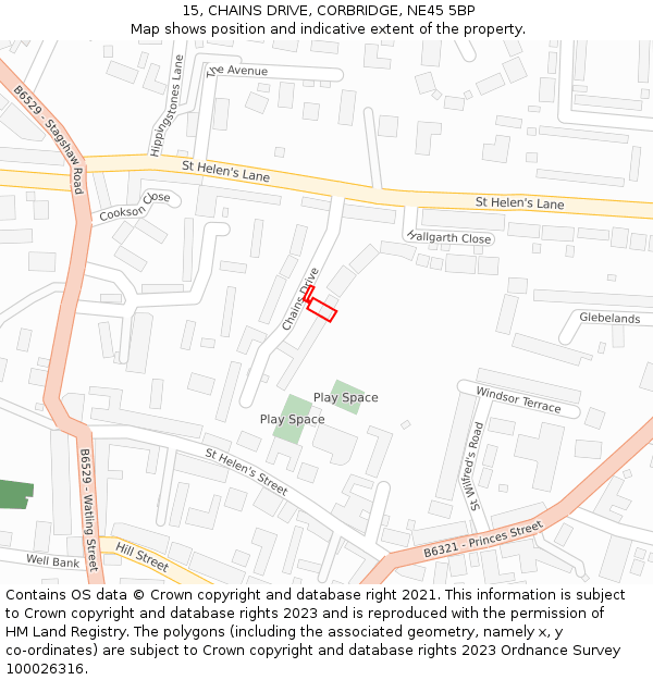15, CHAINS DRIVE, CORBRIDGE, NE45 5BP: Location map and indicative extent of plot