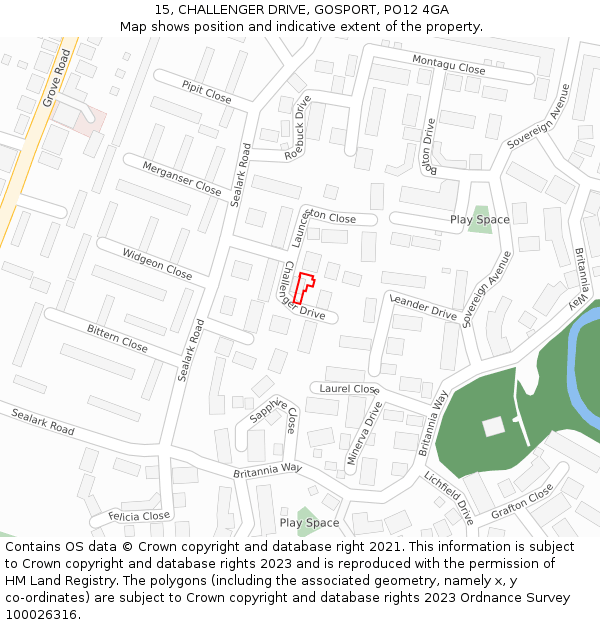 15, CHALLENGER DRIVE, GOSPORT, PO12 4GA: Location map and indicative extent of plot