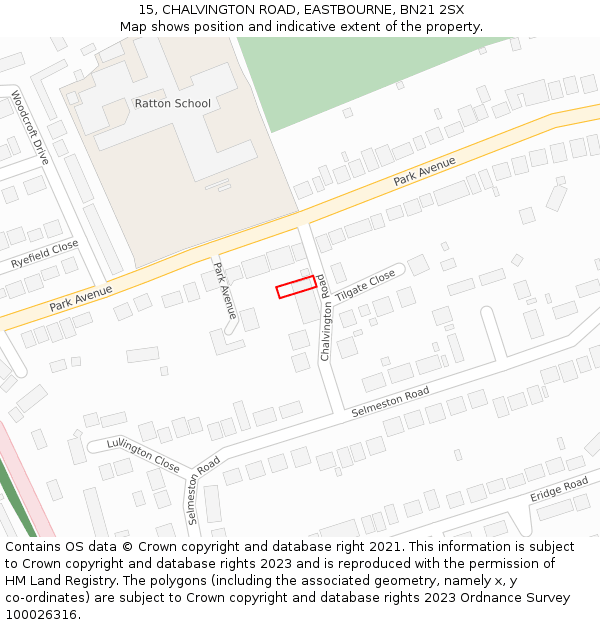 15, CHALVINGTON ROAD, EASTBOURNE, BN21 2SX: Location map and indicative extent of plot