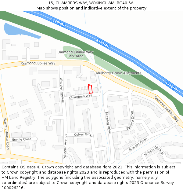 15, CHAMBERS WAY, WOKINGHAM, RG40 5AL: Location map and indicative extent of plot