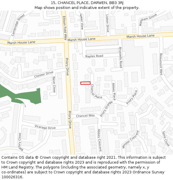 15, CHANCEL PLACE, DARWEN, BB3 3RJ: Location map and indicative extent of plot