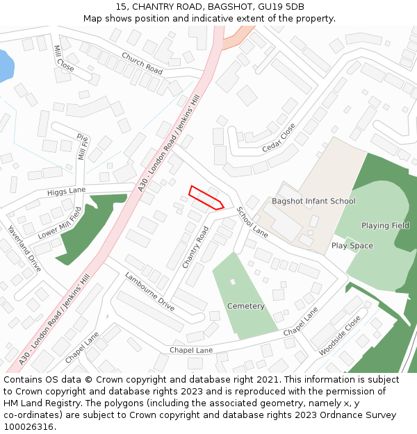 15, CHANTRY ROAD, BAGSHOT, GU19 5DB: Location map and indicative extent of plot