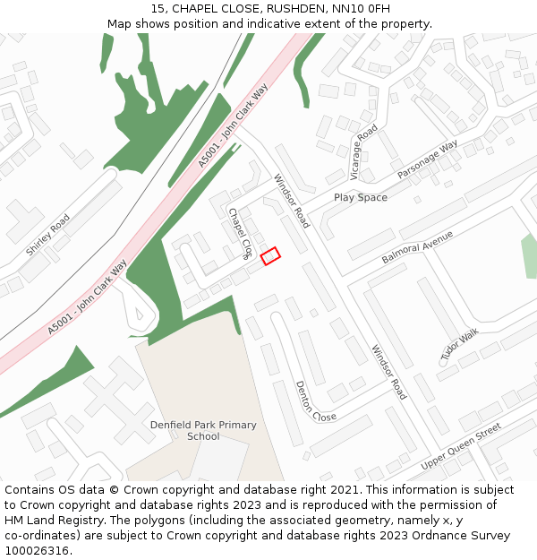 15, CHAPEL CLOSE, RUSHDEN, NN10 0FH: Location map and indicative extent of plot