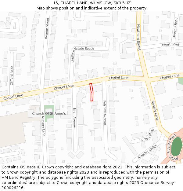 15, CHAPEL LANE, WILMSLOW, SK9 5HZ: Location map and indicative extent of plot