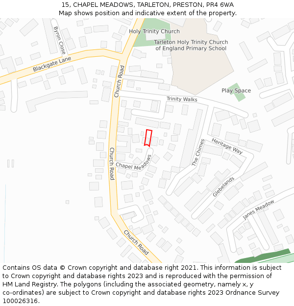 15, CHAPEL MEADOWS, TARLETON, PRESTON, PR4 6WA: Location map and indicative extent of plot