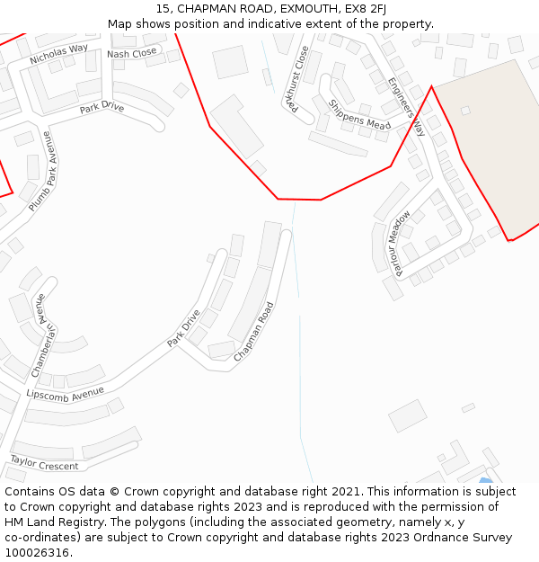 15, CHAPMAN ROAD, EXMOUTH, EX8 2FJ: Location map and indicative extent of plot