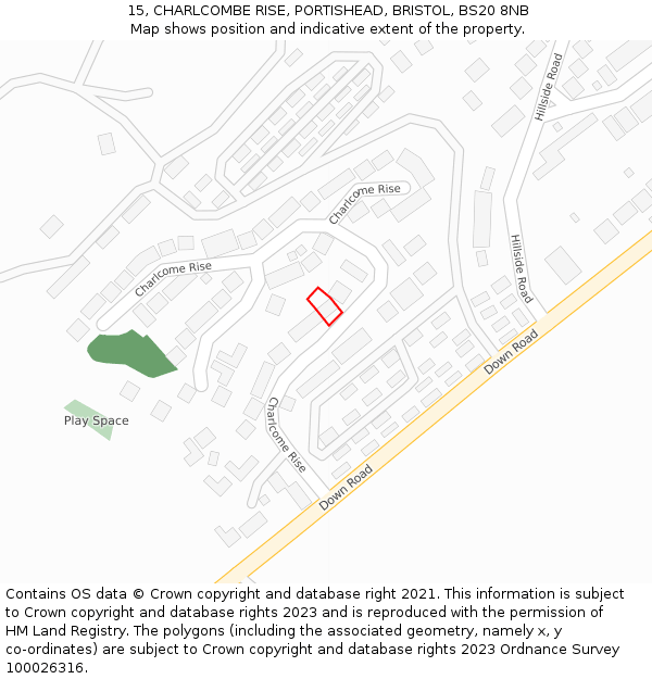 15, CHARLCOMBE RISE, PORTISHEAD, BRISTOL, BS20 8NB: Location map and indicative extent of plot