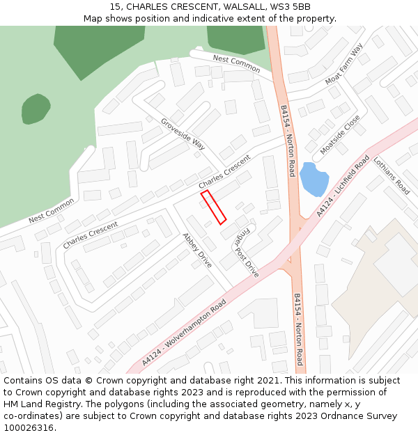 15, CHARLES CRESCENT, WALSALL, WS3 5BB: Location map and indicative extent of plot