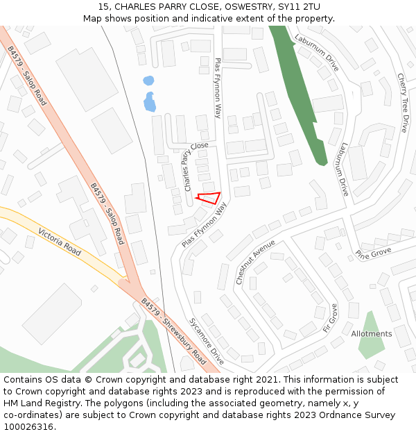 15, CHARLES PARRY CLOSE, OSWESTRY, SY11 2TU: Location map and indicative extent of plot