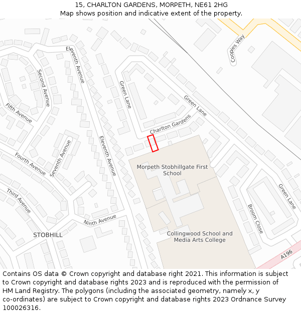 15, CHARLTON GARDENS, MORPETH, NE61 2HG: Location map and indicative extent of plot