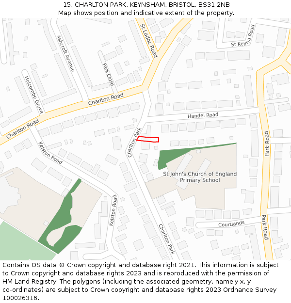 15, CHARLTON PARK, KEYNSHAM, BRISTOL, BS31 2NB: Location map and indicative extent of plot