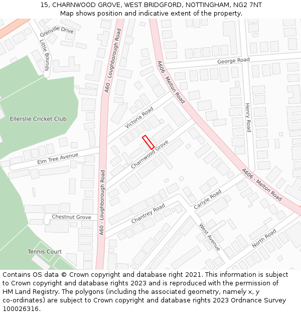 15, CHARNWOOD GROVE, WEST BRIDGFORD, NOTTINGHAM, NG2 7NT: Location map and indicative extent of plot