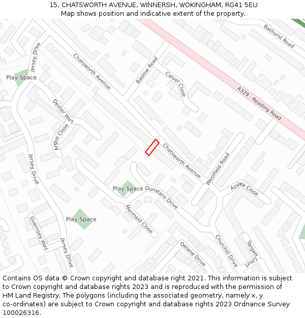 15, CHATSWORTH AVENUE, WINNERSH, WOKINGHAM, RG41 5EU: Location map and indicative extent of plot