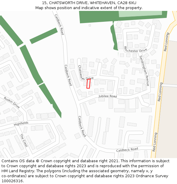 15, CHATSWORTH DRIVE, WHITEHAVEN, CA28 6XU: Location map and indicative extent of plot