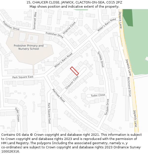 15, CHAUCER CLOSE, JAYWICK, CLACTON-ON-SEA, CO15 2PZ: Location map and indicative extent of plot