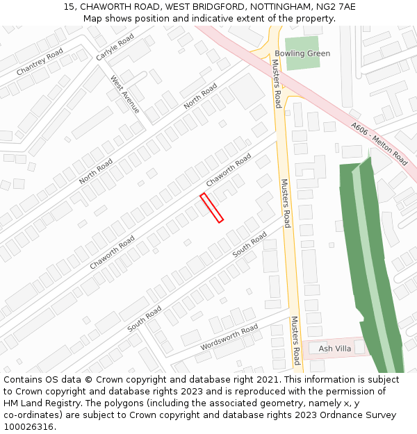 15, CHAWORTH ROAD, WEST BRIDGFORD, NOTTINGHAM, NG2 7AE: Location map and indicative extent of plot