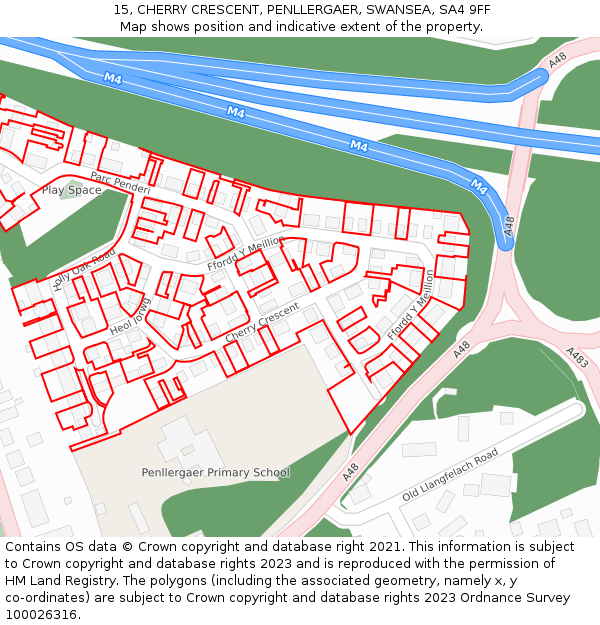 15, CHERRY CRESCENT, PENLLERGAER, SWANSEA, SA4 9FF: Location map and indicative extent of plot