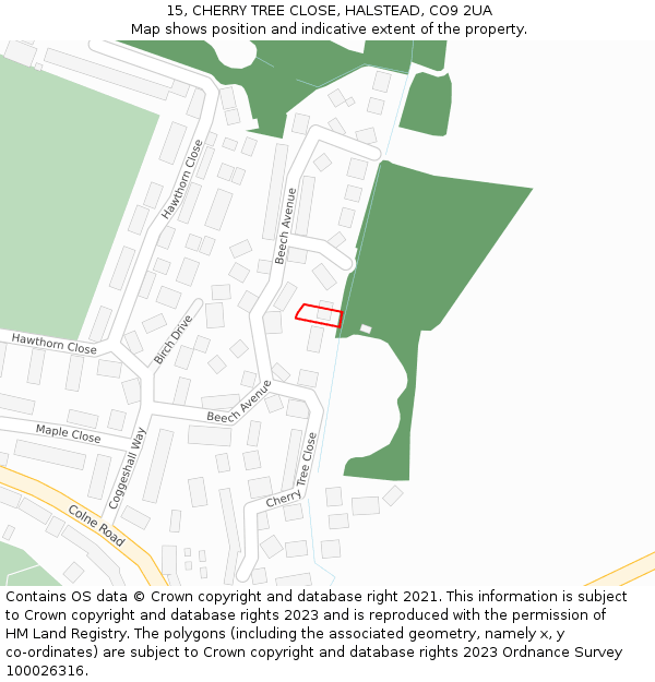 15, CHERRY TREE CLOSE, HALSTEAD, CO9 2UA: Location map and indicative extent of plot