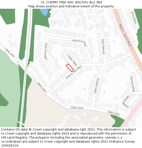 15, CHERRY TREE WAY, BOLTON, BL2 3BS: Location map and indicative extent of plot