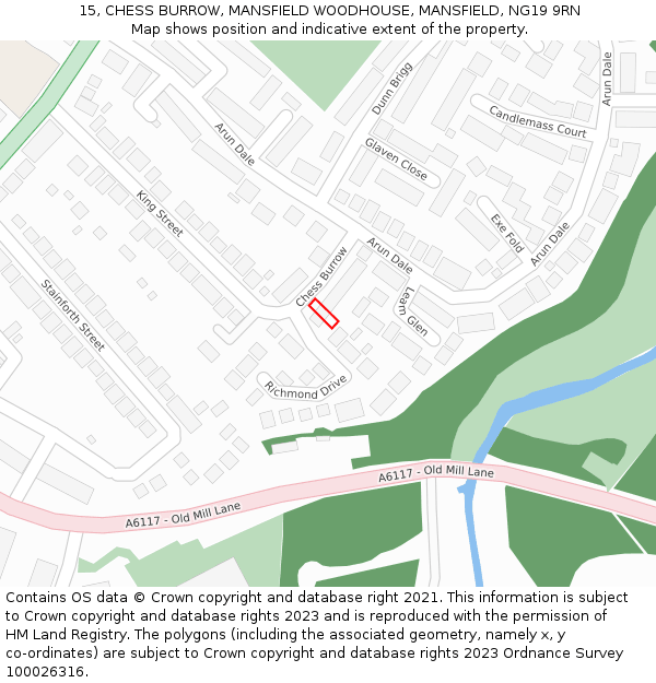 15, CHESS BURROW, MANSFIELD WOODHOUSE, MANSFIELD, NG19 9RN: Location map and indicative extent of plot