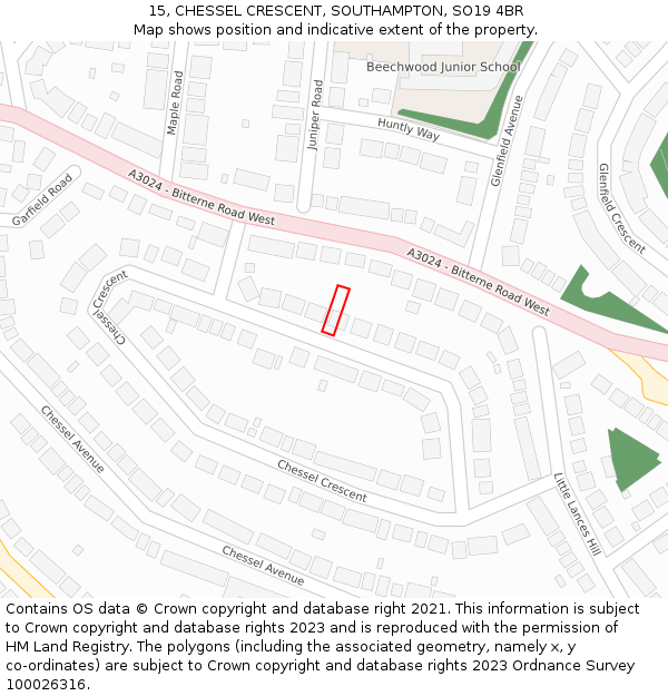 15, CHESSEL CRESCENT, SOUTHAMPTON, SO19 4BR: Location map and indicative extent of plot