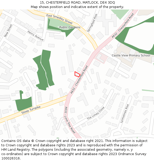15, CHESTERFIELD ROAD, MATLOCK, DE4 3DQ: Location map and indicative extent of plot
