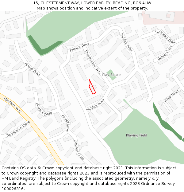 15, CHESTERMENT WAY, LOWER EARLEY, READING, RG6 4HW: Location map and indicative extent of plot