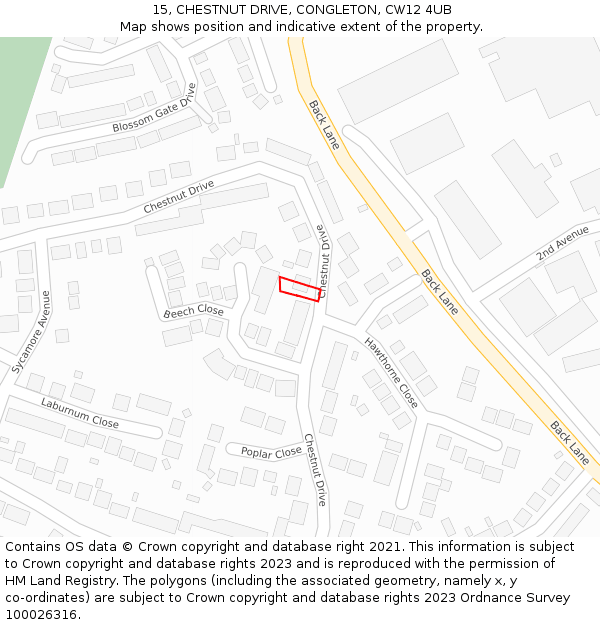 15, CHESTNUT DRIVE, CONGLETON, CW12 4UB: Location map and indicative extent of plot