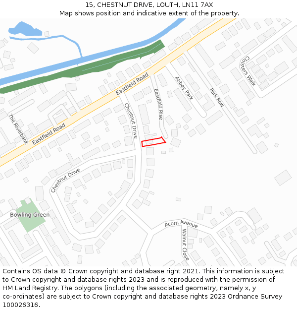 15, CHESTNUT DRIVE, LOUTH, LN11 7AX: Location map and indicative extent of plot